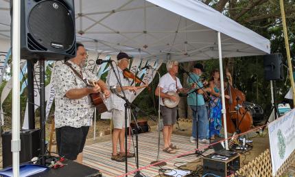 Band on stage at Lullaby of the Rivers