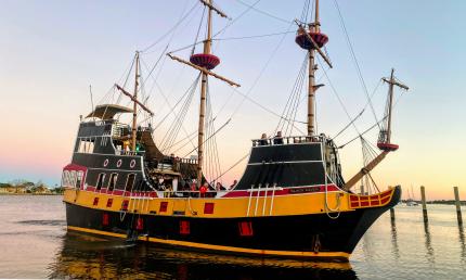 The Black Raven Pirate Ship at sunset