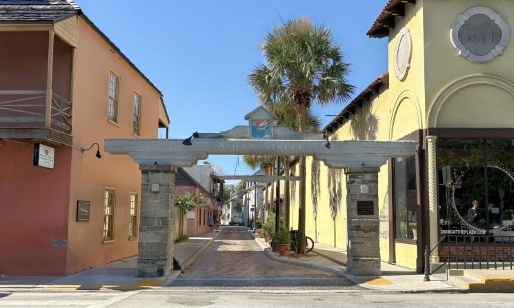 The entrance to Aviles Street from King Street in St. Augustine