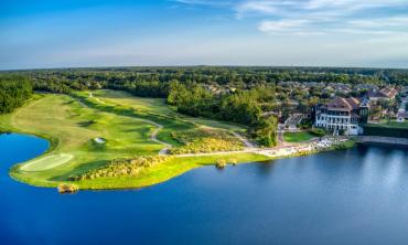 Aerial view of the Palencia Golf Club course and waterway