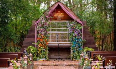 A wedding ceremony floral arrangement