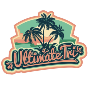 Ultimate Tri logo featuring palm trees and a sunset