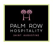 The logo for Palm Row Hospitality shows two pink palm trees with a hammock in between