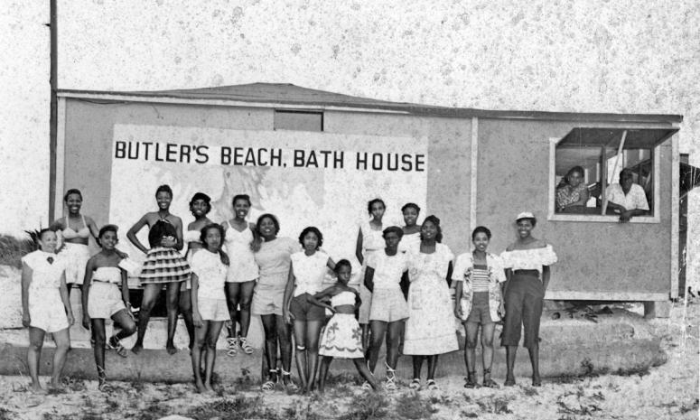 Butler Beach was the only beach between Jacksonville and Daytona that Black people were allowed to enjoy. This images, circa 1950, shows a group of young girls posing happily. (Image courtesy of Florida Memory)